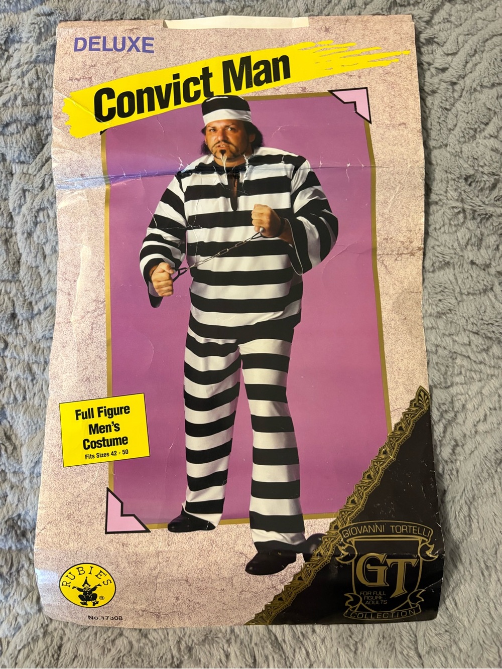 Halloween Convict Man’s Costume - Black & White Stripes. XL Full Figured Man